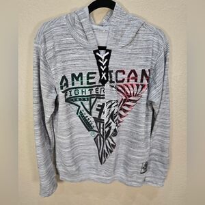American Fighter Mexican Y2K Marled Gray Hoodie UFC Graphic Sweatshirt Rare S